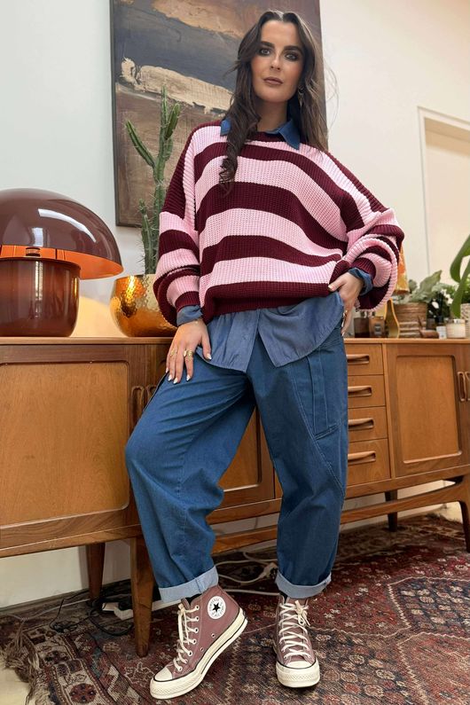 Buddie Stripe Knit Burgundy Pink /6=